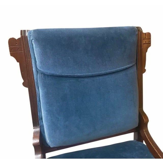 Pair of Antique Victorian Eastlake Slipper Chairs – Pair, Solid Wood & Velvet Upholstery For Sale In Atlanta - Image 6 of 10