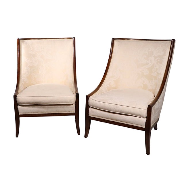 Art Deco Mid 20th Century Pr. High Style High Back Gondola Scoop Chairs For Sale - Image 3 of 14