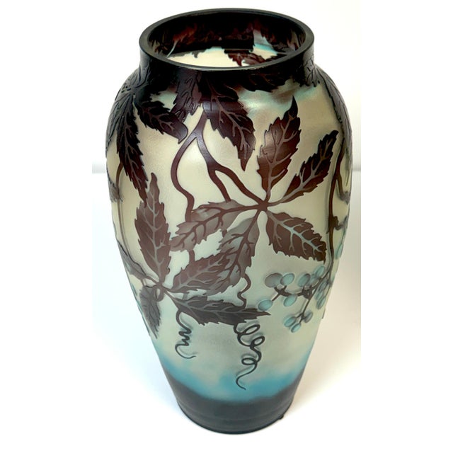 Pair of Stunning French Cameo Glass Vases in the Style of Gallé For Sale - Image 13 of 14