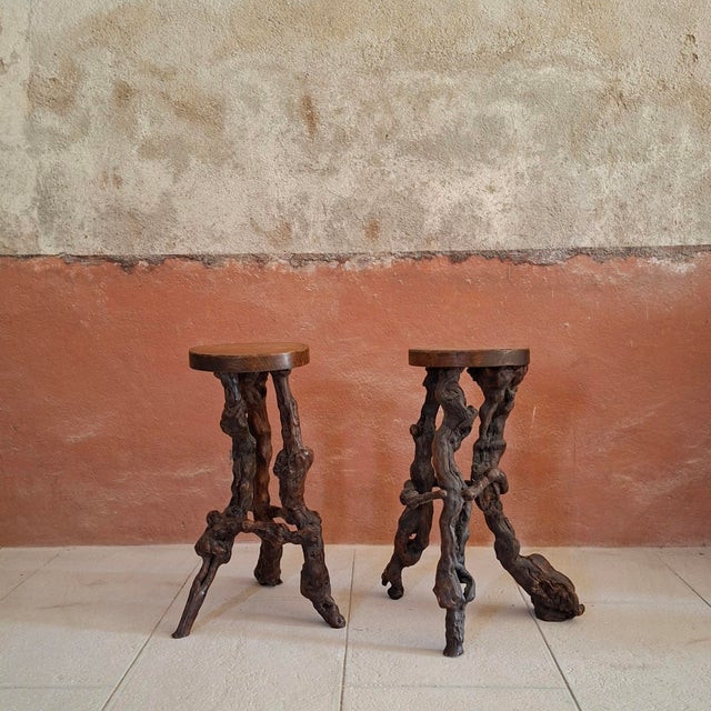 Brutalist French Brutalist Vine Wood Bar Stools, 1960s, Set of 2 For Sale - Image 3 of 7