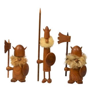 Vintage Danish Teak Viking Figures by Kay Bojesen, 1960s, Set of 3 For Sale