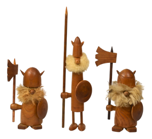 Vintage Danish Teak Viking Figures by Kay Bojesen, 1960s, Set of 3