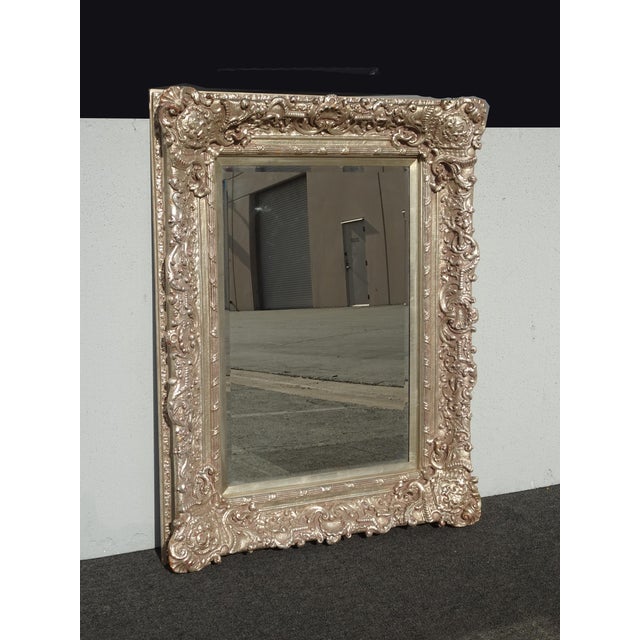Baroque Large 51" Tall Vintage French Baroque Silver Ornate Wall Mantle Mirror For Sale - Image 3 of 16