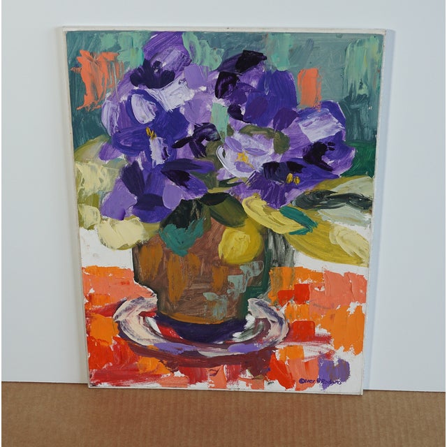 Inspired by light on these colorful African Violets, I proceeded to paint quickly with a palette knife to capture the...