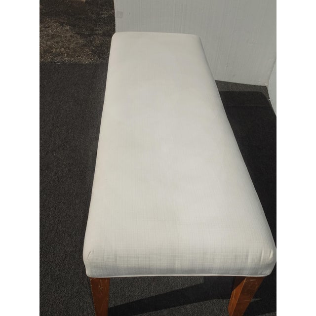 2020s Modern White Bed Side Bench With Brown Legs & Designer Fabric For Sale - Image 5 of 12