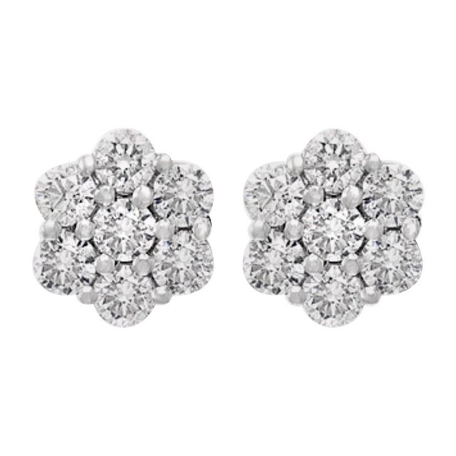 2.80 Carat, 7 Diamond Floral Cluster Flower Stud Earrings in 14 Karat WhiteGold For Sale - Image 15 of 18