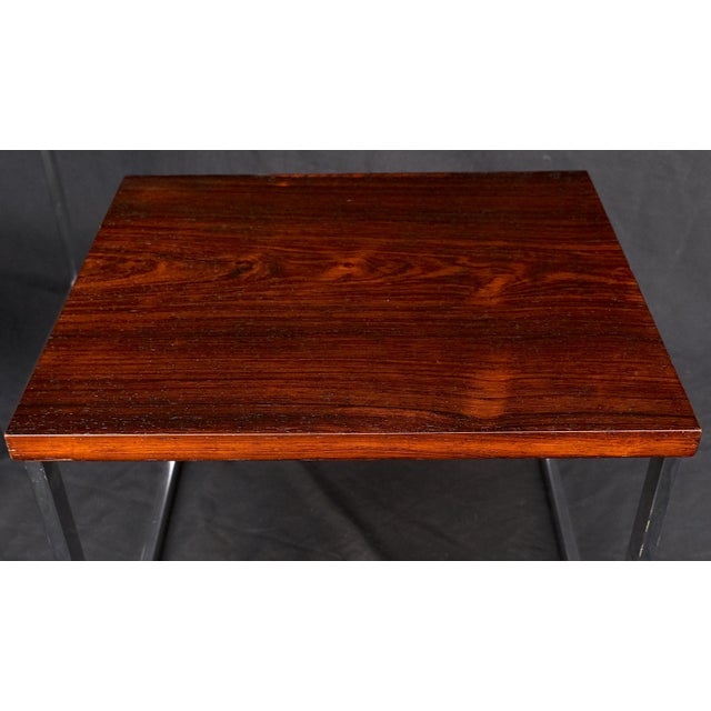 Mid 20th Century Rosewood Tops Chrome Base Mid Century Modern Set of 3 Nesting Side End Tables For Sale - Image 5 of 11