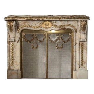 19th Century French Louis XV–Style Onyx & Dore Bronze Fireplace Mantle For Sale