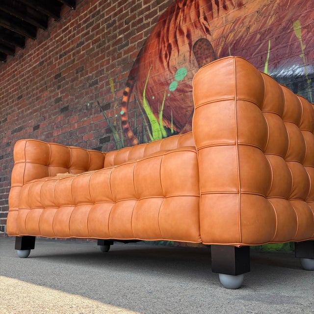 Orange Josef Hoffman "Kubus" Sofa for Wittman Mid-Century Modern Tufted Leather For Sale - Image 8 of 12