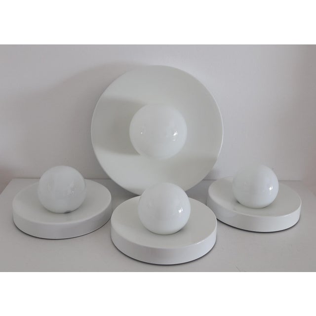 Italian Large Flush Mount Disk Light or Wall Sconce in Metal and Glass, 1970s Gorgeous pop art flush mount light or wall...