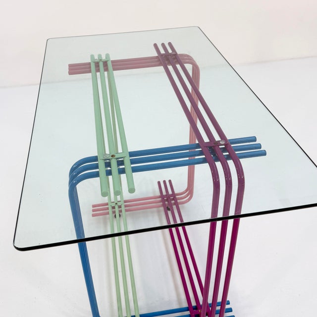 1980s Multicolor Console Table with Glass Board, 1980s For Sale - Image 5 of 9