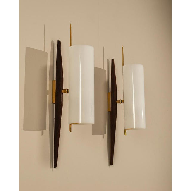 Wall Lights in Acrylic Glass, Teak and Glass from Arlus, France, 1950s, Set of 2 For Sale - Image 12 of 12