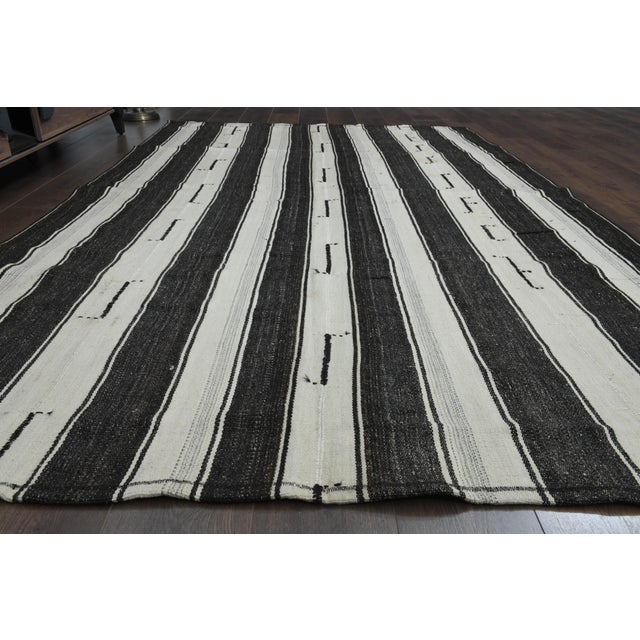 Black Beige Kilim Handmade Wool Antique Area Rug For Sale In San Francisco - Image 6 of 11
