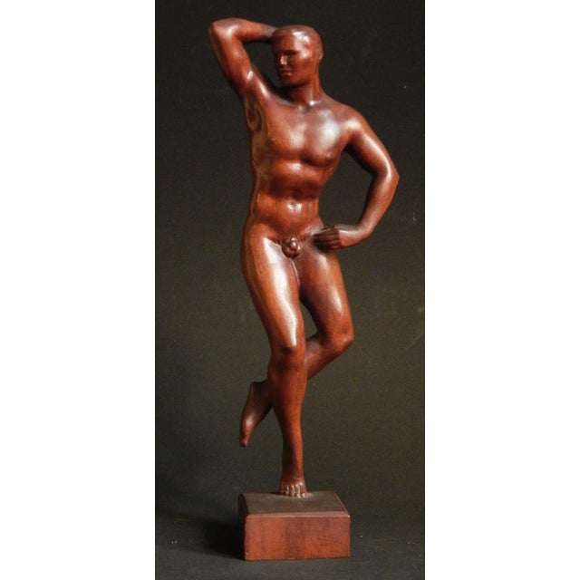 Art Deco Mid 20th Century "Artist's Model" Figurative Carved Mahogany Sculpture by Raymond Turner For Sale - Image 3 of 5