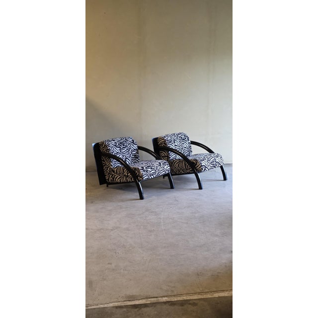 Postmodern Black Armchairs with Zebra Print Cushions, 1980s, Set of 2 For Sale - Image 13 of 13