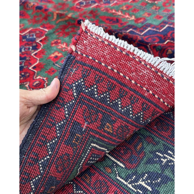 Afghan Turkmen Ersari Filpai Hand-Knotted Wool Rug, Green Field, 9'10" X 6'7" For Sale - Image 9 of 12