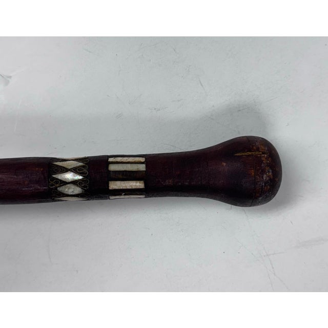 Hand Carved Afghanistan Wood + Mother of Pearl Inlaid Walking Stick For Sale - Image 4 of 12