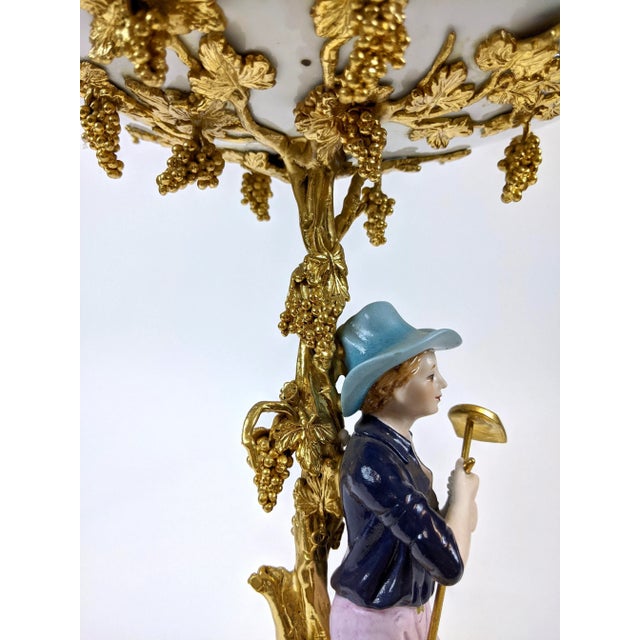 Pink Late 20th Century Hand Painted Porcelain Figurine and Bowl For Sale - Image 8 of 9