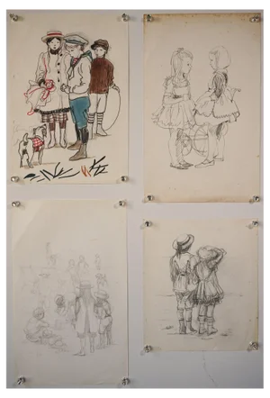 Drawings of Victorian Children at Play, Set of 4
