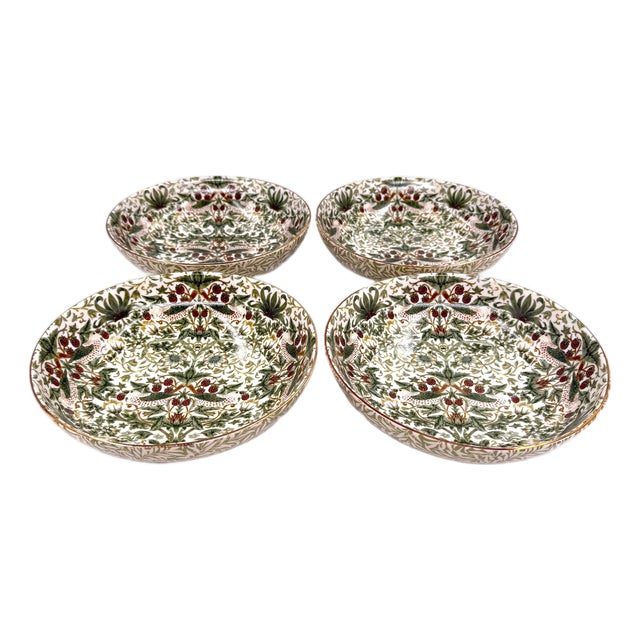 Morris & Co. Strawberry Thief Porcelain Soup Bowls - Set of 4 For Sale