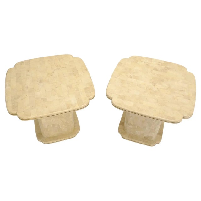Pair of Tessellated Stone Brass Trim Mid-Century Modern End Tables Stands For Sale - Image 13 of 13