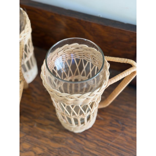 Vintage Rattan Wrapped Glasses and Pitcher - Set of 8 For Sale - Image 4 of 6