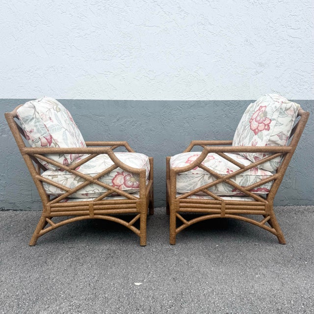 David Francis Boho Chic Rattan Chippendale Style Lounge Chairs by David Francis - A Pair For Sale - Image 4 of 10