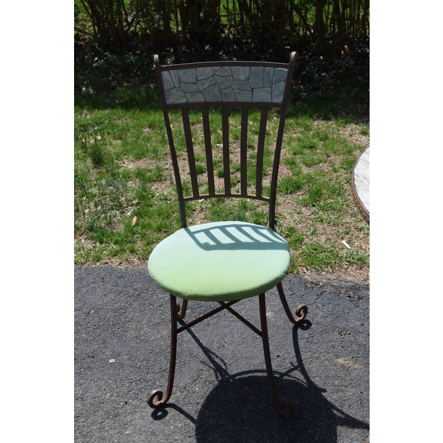 Absolutely Stunning 3 Piece Set Stone Mosaic Top Patio Bistro Table w Two Matching Chairs. Very good vintage condition...