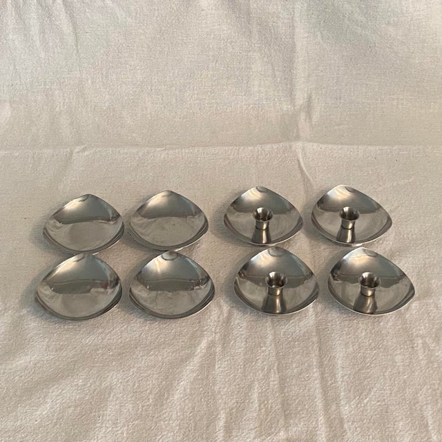 Danish Modern Stainless Steel Denmark 4 Candle Holders and 4 Tea Light Holders - Set of 8 For Sale In Sacramento - Image 6 of 12