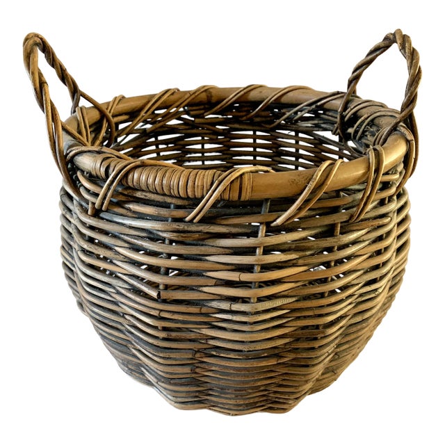 Vintage Large Woven Harvest Basket For Sale
