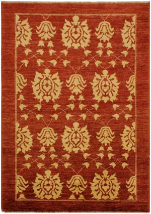 1990s Shabby Chic Kafkaz Red/Gold Hand-Knotted Rug - 3'7 X 6'0