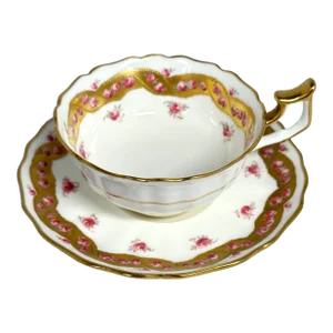 Antique Tiffany & Co. For Cauldon English Bone China Tea Cup Set With Petite Roses - 10 Available