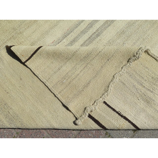 Beige Colored 60s Striped Tribal Rug Kilim For Sale - Image 4 of 11