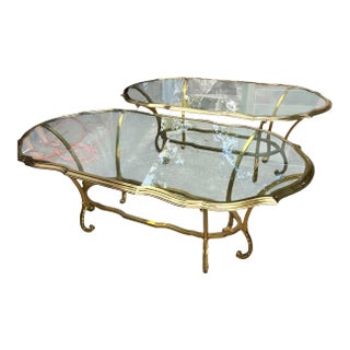 Two Large Hollywood Regency Italian Glass and Brass Coffee Tables For Sale