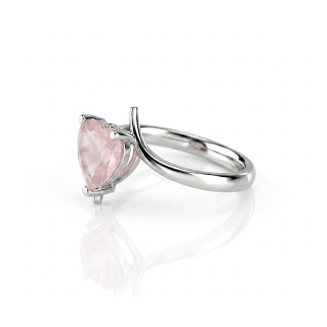 Rose Quartz Heart Ring, Pink Gemstone 925 Silver Ring Us 7 For Sale - Image 4 of 5