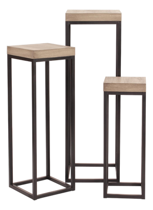 Wood & Metal Pedestals - Set of 3
