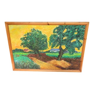 Vintage Van Gogh-Style Impressionist Landscape Oil on Canvas Painting For Sale
