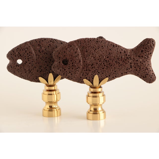 Not Yet Made - Made To Order Pumice Fish Lamp Finials in Brown - a Pair For Sale - Image 5 of 5