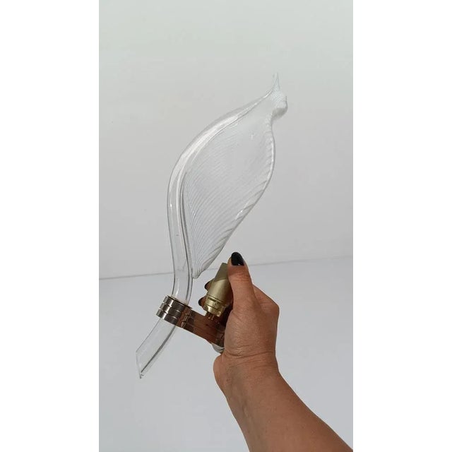 Mid 20th Century Modern White Striped Murano Glass Leaf Sconce, Italy, 1960s For Sale - Image 9 of 18