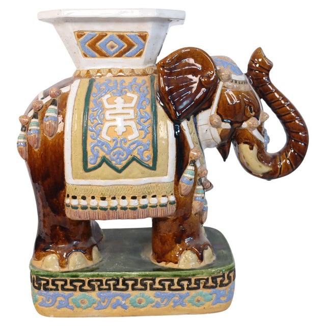 Mid 20th Century Ceramic Asian Brown and Gold Elephant Garden Stool For Sale - Image 16 of 18