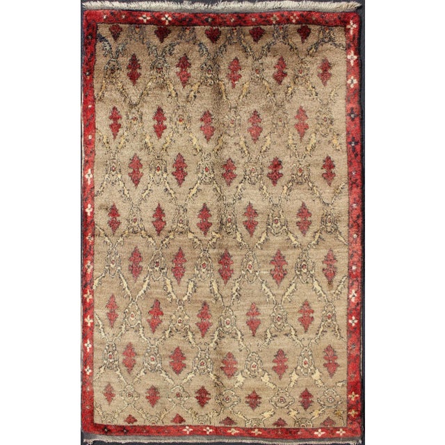 Turkish Tulu With Repeating Tribal Motifs on a Sand Field Surrounded by a Red Border For Sale - Image 13 of 13