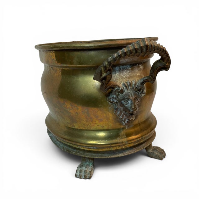 Brass Lions Head & Claw Feet Jardinière Planter For Sale - Image 9 of 14