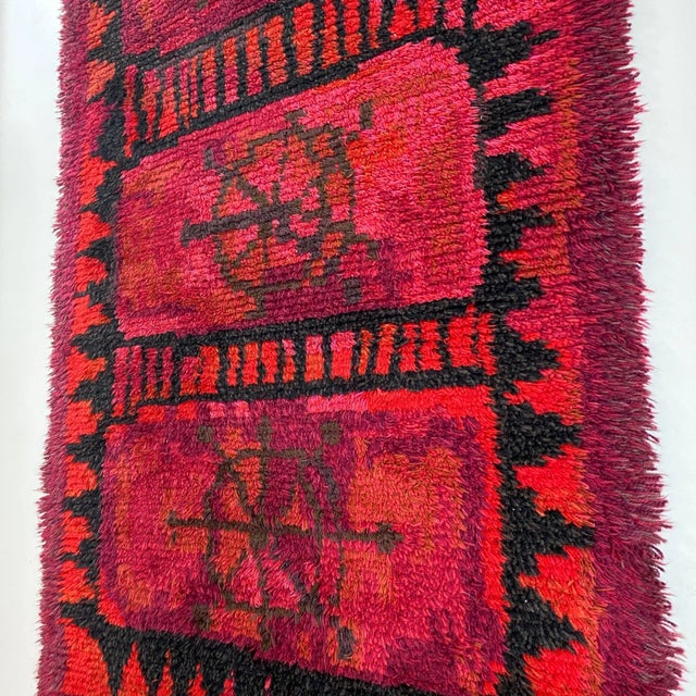 Black Scandinavian Abstract High Pile Rya Rug, Sweden 1960s For Sale - Image 8 of 18