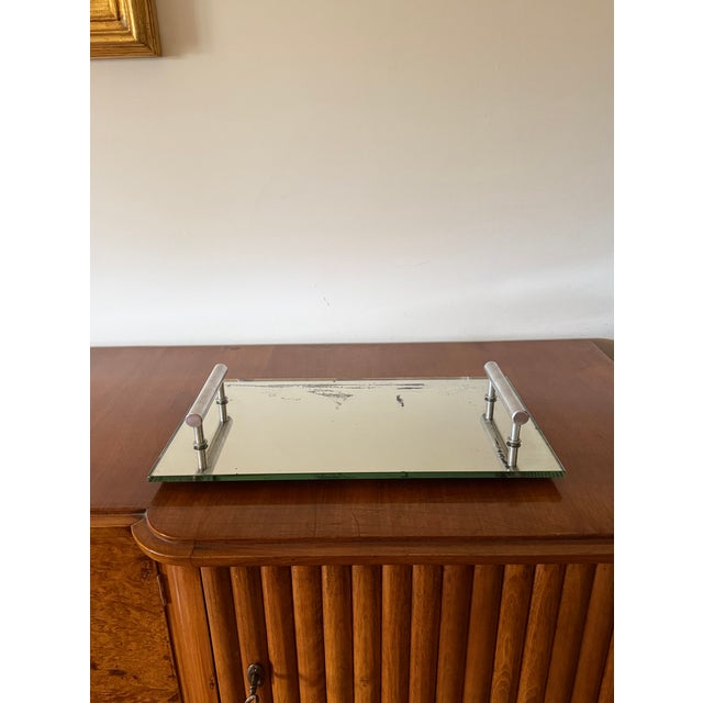 Modernist mirrored tray France 1960 metal, glass H 7 cm 42 × 24 cm Conditions: excellent consistent with age and use....