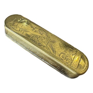 18th Century Dutch Brass Tobacco Box: Scandalous Lovers Scene For Sale