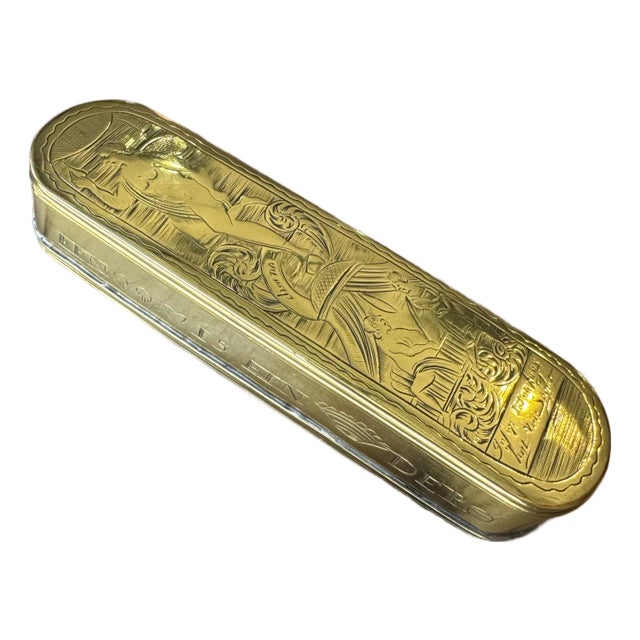 18th Century Dutch Brass Tobacco Box: Scandalous Lovers Scene For Sale