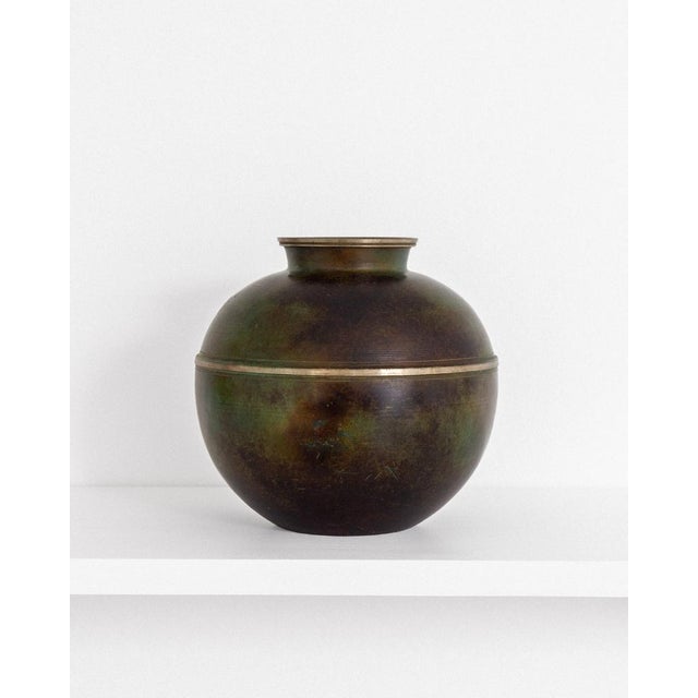 Metal Scandinavian Modern Spherical Bronze and Brass Vase from GAB, Sweden, 1940s For Sale - Image 7 of 7