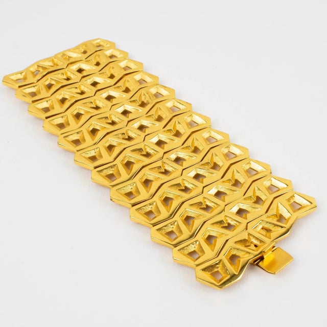 Claude Montana Paris Massive Gilded and Carved Bangle Bracelet For Sale - Image 4 of 8