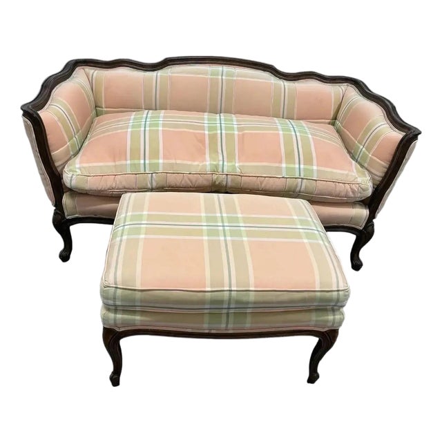 Loveseat Settee & Ottoman Set by Baker Furniture For Sale