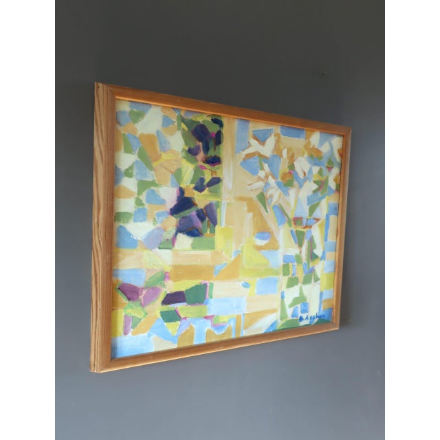 Mid-Century Modern Mid-Century Modern 'Windowlight Mosaic' Vintage Swedish Abstract Oil Painting, Framed For Sale - Image 3 of 11